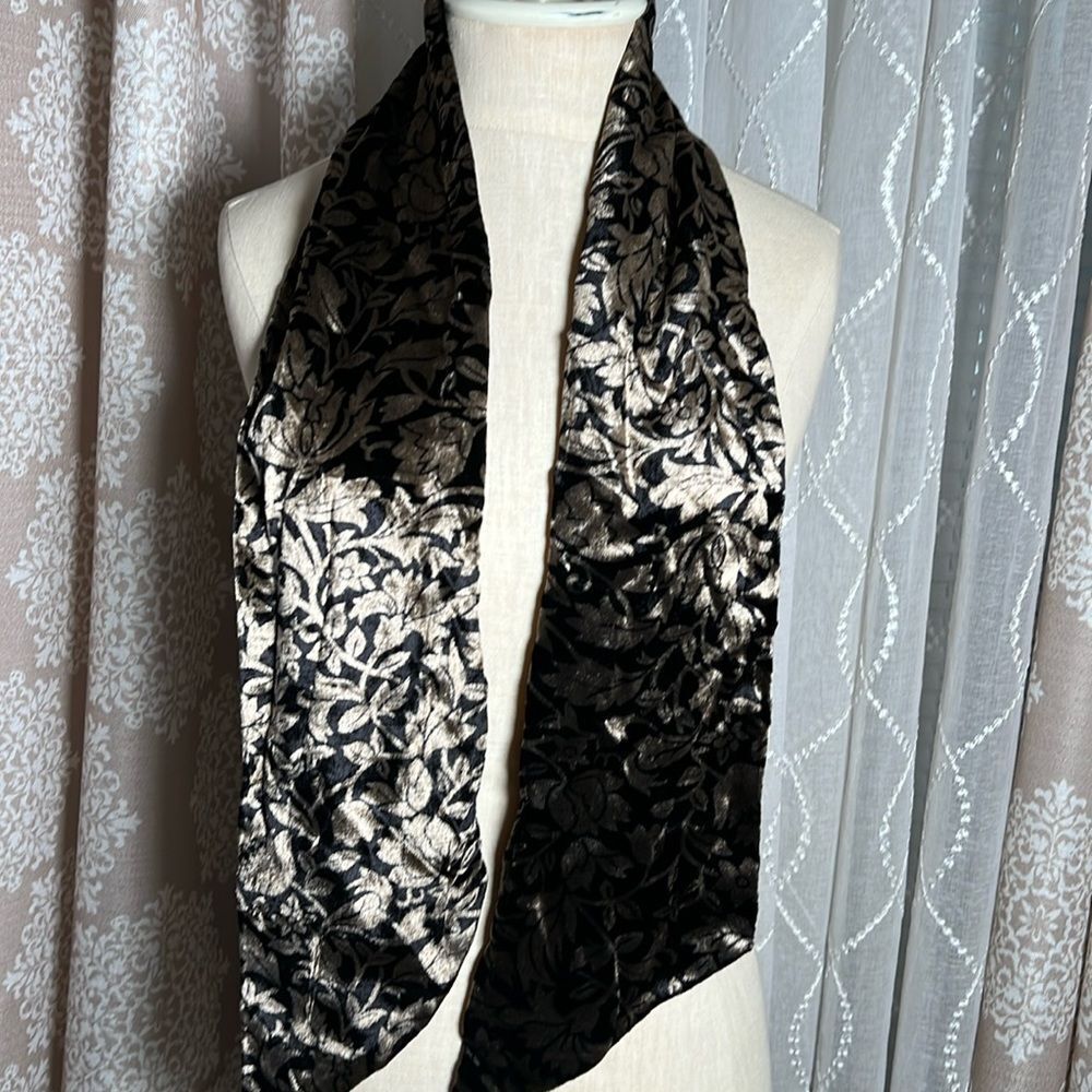 Vintage Scarf Black and antique gold Print